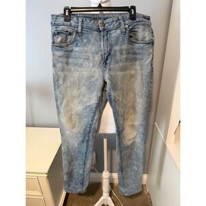 American Eagle Flex Mens Light Wash Acid Denim Jeans 36x32 Blue Stretch Pants